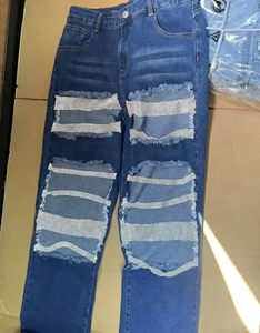 <span class=keywords><strong>Jean</strong></span> déchiré taille haute tendance pour <span class=keywords><strong>femme</strong></span> avec chaîne en strass, style Y2K, streetwear, tenue de soirée, denim vieilli, quotidien, été, sexy - Product Image 3