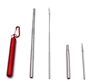 Collapsible Metal Straw 304 Stainless Steel Straw Telescopic With Portable aluminum tube