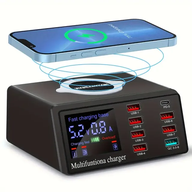 100W USB Charging Station, 8 USB Ports Charging Station, Multi USB Charging Station - Black