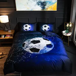 Duvet Cover Set, Football Soccer Sports Championship Inspired Ball Crown Decorative 3 Piece Bedding Set with 2 Pillow Shams