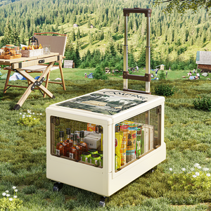 Chariot en plastique pliant extérieur Rmier avec barre de traction rétractable Chariot de rangement pour collations de camping en plein air avec porte transparente - Product Image 3