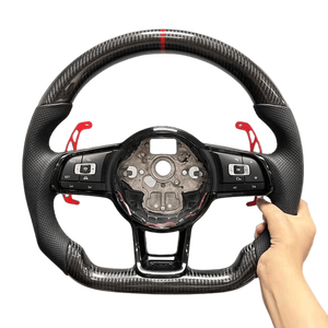 Volante Deportivo de Fibra de Carbono y Cuero con LED Forjado para VW <span class=keywords><strong>Golf</strong></span> 6 7 7.5 8 GTI R MK5 MK6 MK7 MK8 Polo Passat Tiguan Scirocco - Product Image 3