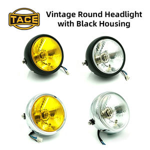 Phare rond rétro de 5 pouces pour moto CG125 GN125, phare avant vintage noir chromé, lentille transparente jaune - Product Image 3