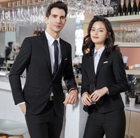 Uniforme de caissière/banquière professionnel noir ajusté pour femme – Costumes d'affaires haut de gamme à motif uni – Vente en gros