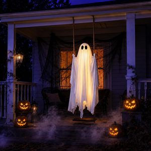 Hanging Swing Ghost Halloween Decoration 5ft Outdoor <b>Battery</b> <b>Operated</b> Lighted Ghost Decor Ready To Hang With Timer Feature - Product Image 1
