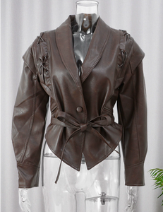 Chaquetas de Motocicleta de Manga Larga para Mujer, Estilo Retro, Cuello de Solapa, con Cinturón, Novedades de Primavera y Otoño - Product Image 3