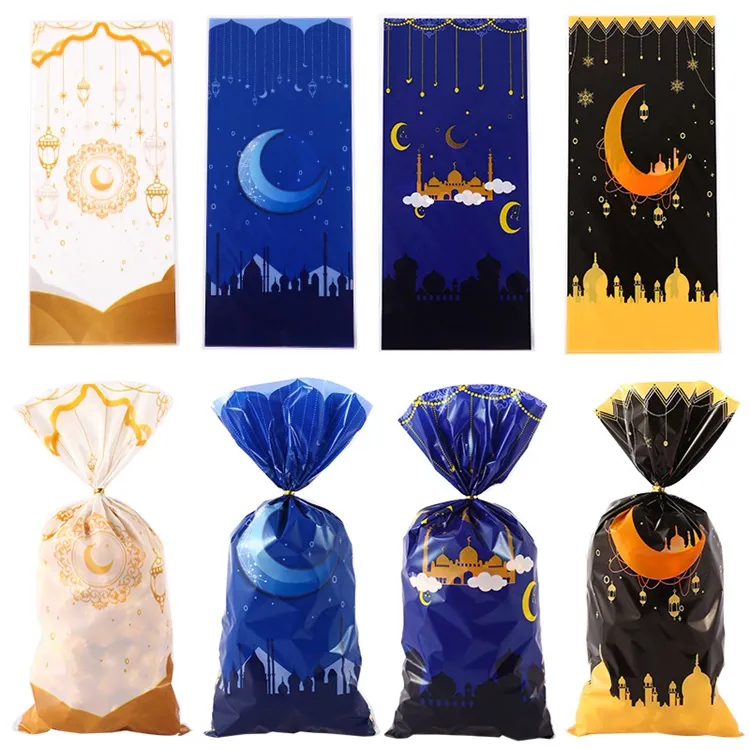 100PCS Eid Mubarak Candy Bags 4 diseños (25PCS cada uno) Muslim Festival Theme Goody Treat Bags para Party Favor Supplies H0867