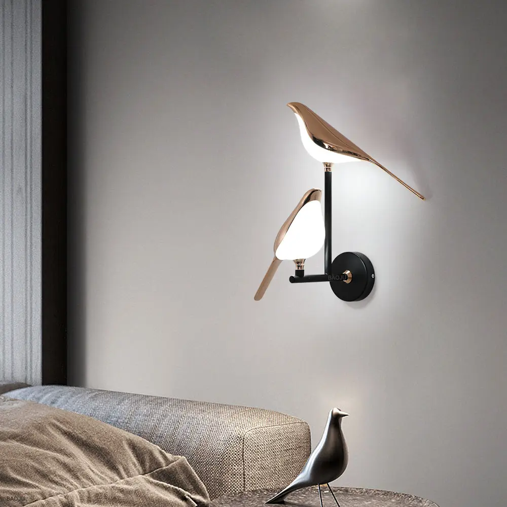Postmodern Gold Plating Bird Led Light Creativity Decoration Lighting Fixtures Sconce Wall Lamps For Bedside Bedroom Stairs