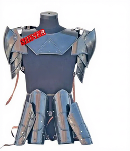 Medieval Black Undead Par de Pauldrons con Gorget Armor Cosplay & Roleplay Knight Par de brazaletes Pierna Greaves Armor Costume - Product Image 1