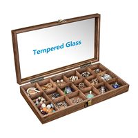 Boîte de rangement à bijoux en bois massif VRetro avec couvercle miroir, organisateur multi-compartiments pour perles et cristaux, coffret cadeau en bois avec logo personnalisé