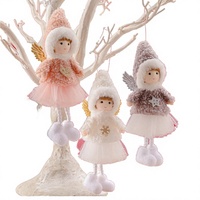 Décoration de Noël : Pendentif Fille en Tissu, Chapeau en Peluche Fileté, Ange aux Grands Yeux