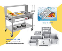 Meja Pemanas Makanan Listrik Stainless Steel 6 Pan untuk Buffet, Meja Bain Marie Listrik