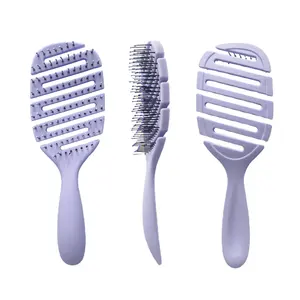 Weave Hair Brush Elastic Bristle Custom Logo Luxury Flexible Beige Wet Curly Paddle Detangling Comb For Natural Salon