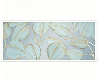 Papier peint mural en art linéaire doré avec des feuilles tropicales bleues pour salon de beauté, salon et boutique