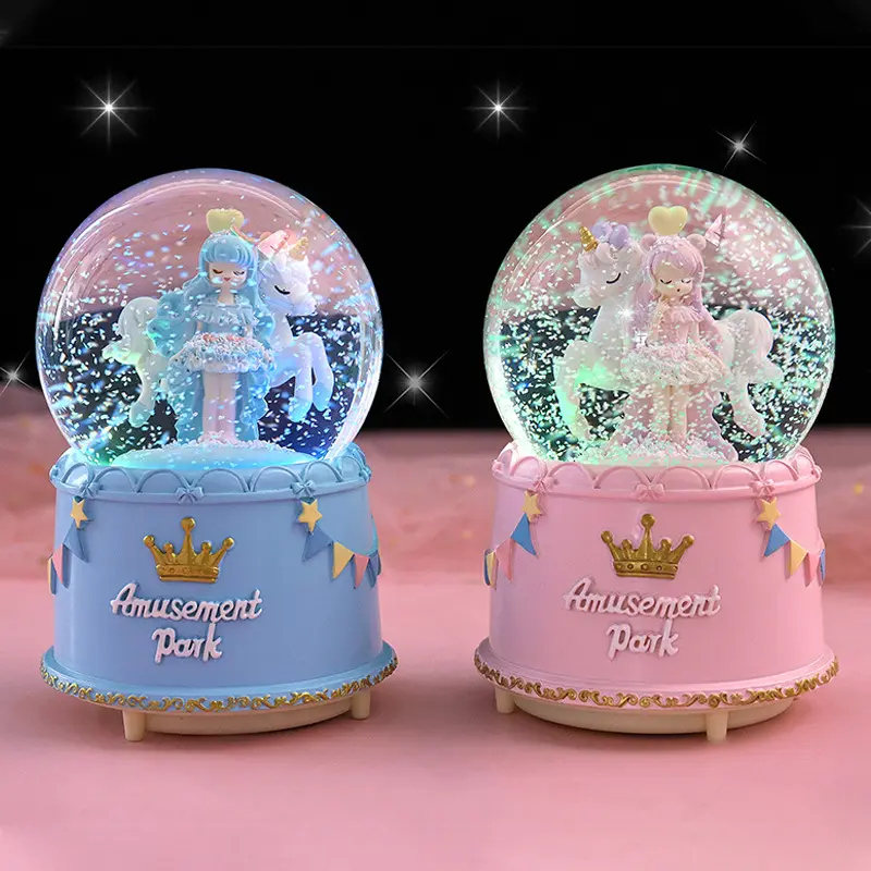 Globo de nieve de cristal de resina 3D para decoración interior del hogar de recuerdo personalizado para regalo de niña