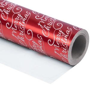 Custom Merry Christmas Red Metallized Gift <b>Wrapping</b> <b>Paper</b> Roll Double-Sided Coated Eco-Friendly Recyclable 35-100GSM Offset - Product Image 1