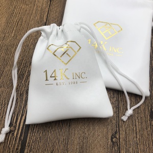 Luxury <strong>White</strong> PU Leather Drawstring Jewelry Pouch Bag with Gold Foil Logo for <strong>Jewellery</strong> Paper Cardboard Packaging <strong>Boxes</strong> - Product Image 1