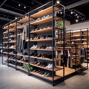 Étagère à chaussures en bois noire de luxe Conceptions simples Étagères à chaussures personnalisées à neuf couches pour magasin Étagère à chaussures en bois - Product Image 1
