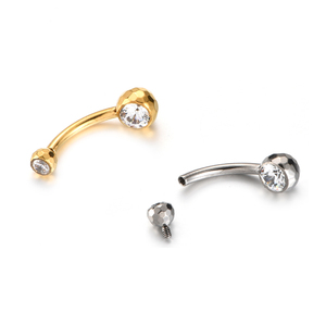 <span class=keywords><strong>Piercing</strong></span> <span class=keywords><strong>all</strong></span>'<span class=keywords><strong>Ombelico</strong></span> Fuxuan in Titanio ASTM F136 con Filettatura Interna e Due Pietre di Zirconio - Product Image 2