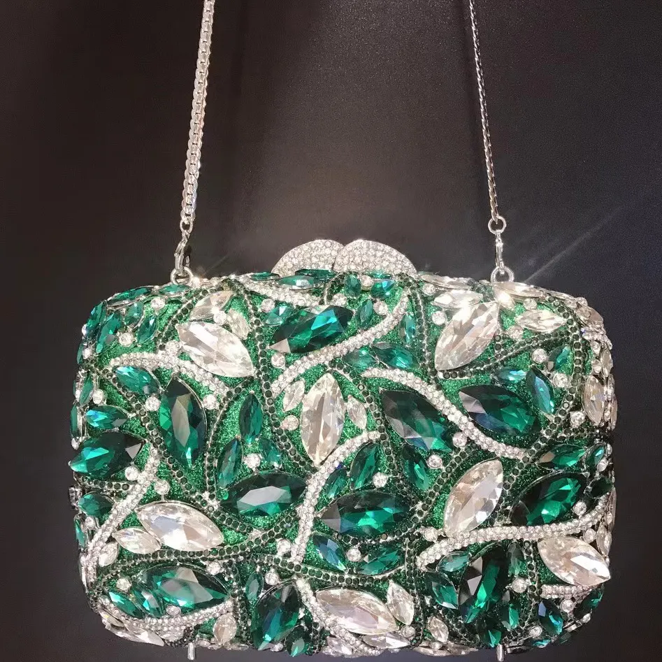 Nouvelle collection de sacs à main carrés pour femmes, lac vert strass cristal diamant fête de mariage Banquet Bling soirée pochette sac à main livraison directe