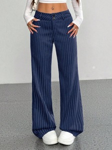 High Quality Casual Comfortable <strong>Women</strong> <strong>Pinstripe</strong> Double Button Flared Suit <strong>Trousers</strong> - Product Image 3