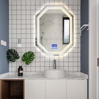 Miroir de salle de bain LED octogonal anti-buée, à intensité variable, avec commande tactile, miroir de maquillage intelligent mural pour hôtel, maison, décoration de salle de bain