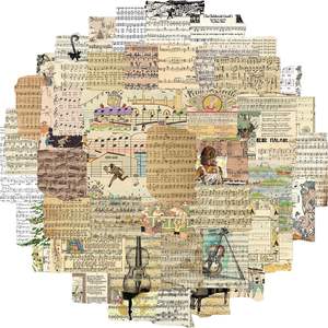 50PCS Yellowing Burning Notation Music Sheet Vintage Sticker - Product Image 1
