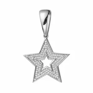 Fashion Jewelry Women Nickel Free Gold Plated Cz Pave 925 Sterling Silver Hollow Small Star Pendant Charm Mens