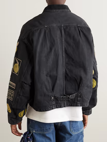 Mode Logo Denim <span class=keywords><strong>Bomber</strong></span> Homme Veste Fermeture Éclair Bidirectionnelle Faded Black Denim Manches Longues pour Homme - Product Image 4