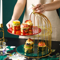 Support à gâteau de luxe en métal à 2 niveaux en forme de cage à oiseaux, personnalisable en couleur et taille, pour décoration romantique de mariages et de fêtes
