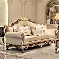 Canapé Fuyi Home en cuir véritable sculpté en bois massif, style rétro français, ensemble de salon de luxe européen mobile pour villas haut de gamme
