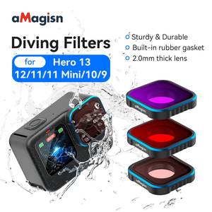 Filtres de plongée aMagisn pour <span class=keywords><strong>GoPro</strong></span> <span class=keywords><strong>Hero</strong></span> 13 12 <span class=keywords><strong>11</strong></span> 10 9, filtre sous-marin pour appareil photo, <span class=keywords><strong>protection</strong></span> de l'objectif, accessoires - Product Image 1