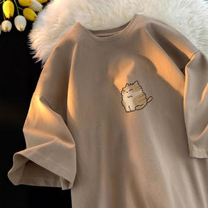 Camiseta Corta de Estilo Japonés para Hombre, Algodón Puro, Nuevo Estilo de Verano, Talla Juvenil, Cuello Redondo Holgado y Versátil - Product Image 2