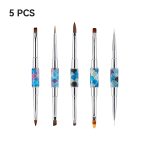 Lot de 5 pinceaux à ongles double tête effet écailles de sirène, manche métallique, en nylon, pour gel multifonctionnel - Product Image 3
