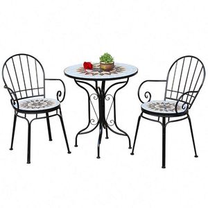 Meubles de balcon pour l'extérieur, style européen, <span class=keywords><strong>table</strong></span> et chaises en fer forgé mosaïque, ensemble de <span class=keywords><strong>table</strong></span> <span class=keywords><strong>basse</strong></span> et de chaises en trois pièces - Product Image 1