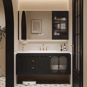 Black bathroom cabinet with makeup drawer LED backlit makeup <b>mirror</b> <b>for</b> storing cosmetics - Product Image 6