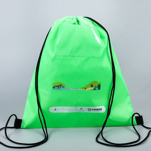 OEM nhà máy Giá ba lô phong cách màu xanh lá cây 210D polyester vẽ chuỗi cinch túi với Túi PVC - Product Image 1