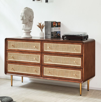 Commode en rotin de style mid-century avec support métallique pour salon, maison et hôtel