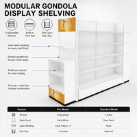 Modulares Schwerlast-Metall-Gondelregal mit 5 Verstellbaren Regalböden und Festen Rückwänden für Einzelhandelsgeschäfte mit Integrierter Preisanzeige
