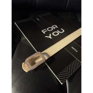 Cinturón para mujer Fiori con hebilla cuadrada de diamantes de imitación, cinturón informal de tela de poliéster para uso diario - Product Image 2