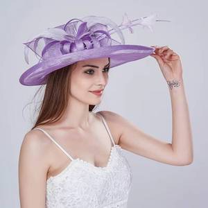 MS New Update Custom Party Carnival <b>Wedding</b> Sinamay <b>Lady</b> Women's Blue Flower Wide Brim <b>Hat</b> Female Elegant Church <b>Hats</b> - Product Image 6