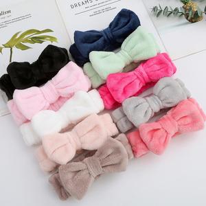 Custom Women Girls Yoga Fitness Headband Facial <b>Bow</b> Knotted Hairband Adjustable Soft Absorbent Coral Fleece 18cm - Product Image 1