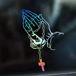 Personality Rosary gesture Car sticker Cross gesture rear window body trim sticker