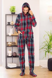 <span class=keywords><strong>Pijama</strong></span> <span class=keywords><strong>de</strong></span> una pieza con capucha y manga larga a cuadros para mujer, conjunto <span class=keywords><strong>de</strong></span> <span class=keywords><strong>pijama</strong></span> <span class=keywords><strong>de</strong></span> una pieza para adultos - Product Image 4