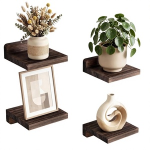 Juego de 4 Estantes Flotantes de Madera Rústica de 5x5 Pulgadas y 1.57 de Grosor, Color Negro Carbonizado Oscuro, para Dormitorio, Sala de Estar, Cocina, Baño - Product Image 1