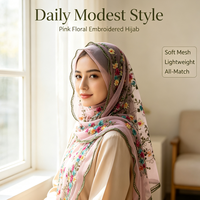 Hijab en dentelle brodée florale colorée en maille transparente douce pour femmes musulmanes, longue écharpe châle