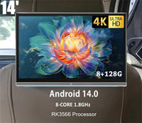 Monitor Headrest Mobil LCD HD 14-Inci 4+64GB Android 14.0 CPU 8-Core Cortex RK3566 WiFi 5G USB Sistem Hiburan Kursi Belakang