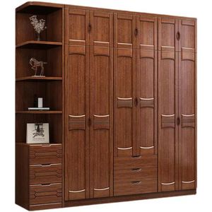 Chinese Style Panel <b>Wardrobe</b> Walnut Wood Hinged Door <b>Large</b> Capacity Storage Bedroom Cabinet - Product Image 5