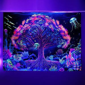 Décoration de la forêt Psychédélique Noir Lumière Sombre Nuit Champignon UV Réactif Dortoir Tenture murale décor - Product Image 1