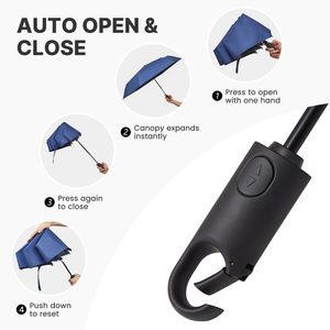 Paraguas Plegable Automático Auténtico con Anillo <span class=keywords><strong>de</strong></span> Sujeción y Mango con Gancho, Protección UV, Resistente a Tormentas, para Sol y Lluvia, Agencia <span class=keywords><strong>de</strong></span> Exportación Global - Product Image 2